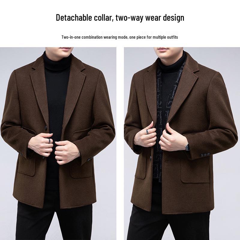 Men's Mid-Length Wool Blend Coat with Suit Collar and Down Liner for Autumn/Winter Business Fashion