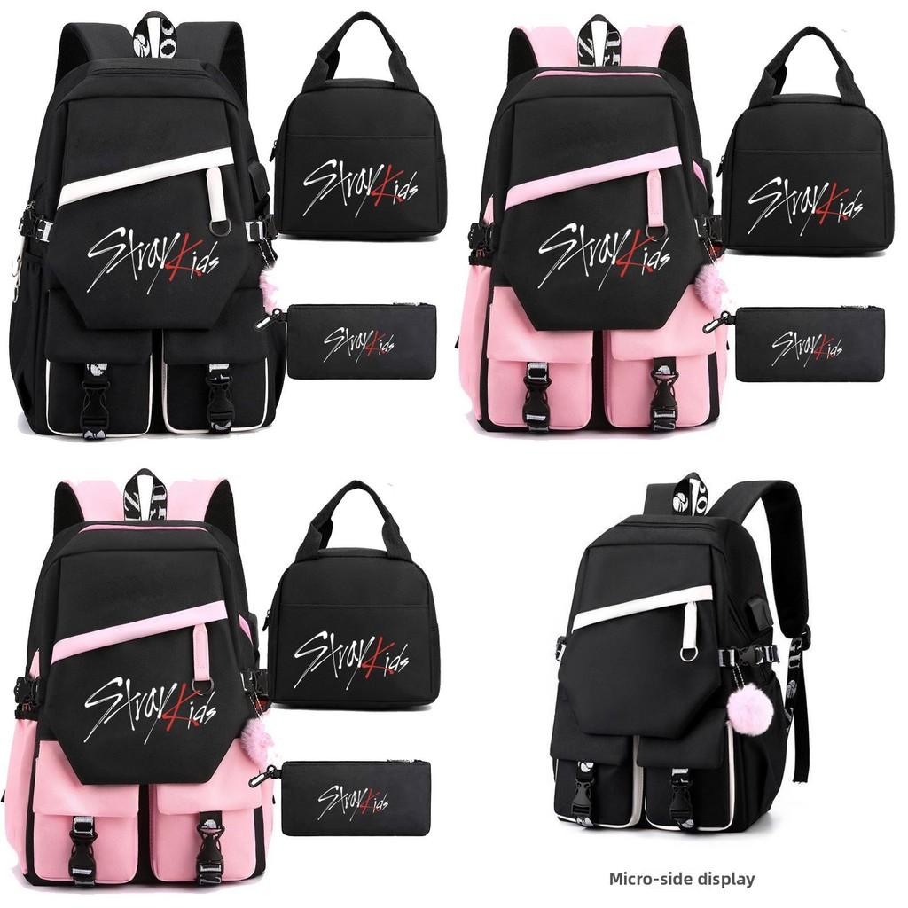 Stray Kids Backpack Lunch Bag Pencil Case Oxford Cloth Student Set For Daily Use
