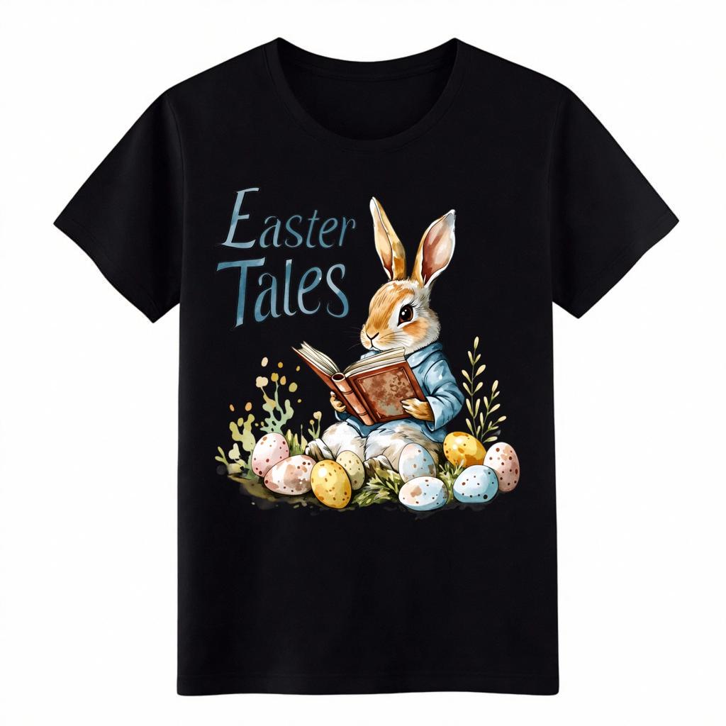 Vintage Easter Tales Bunny Graphic T-Shirt Cute Easter Rabbit Eggs Casual Tee