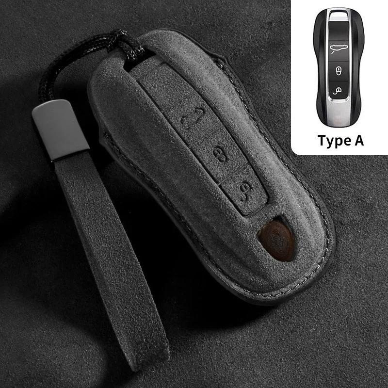Suede Car Key Case Cover Shell For Porsche 958 Macan 911 Panamera 996 991 Boxster 987 997   Holder Keychain Accessories
