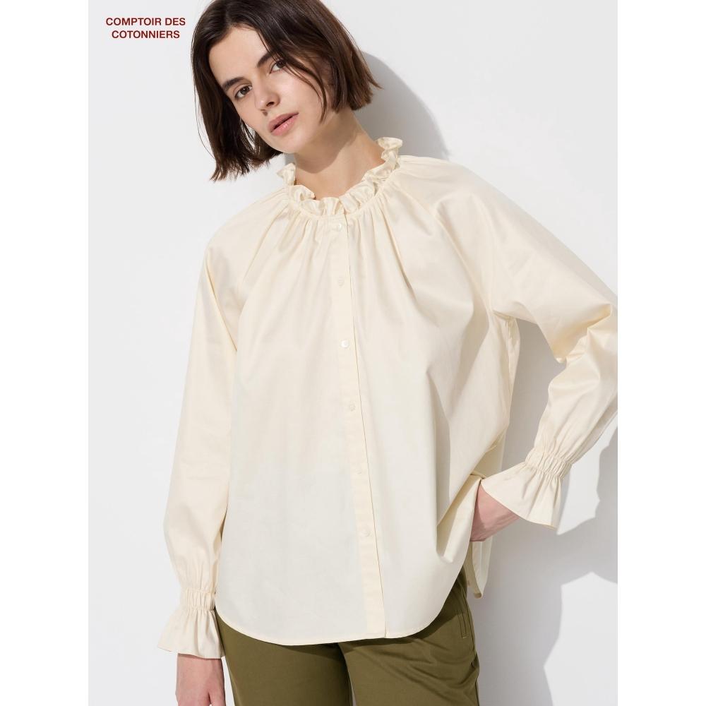 

UNIQLO JAPAN атласная хлопковая рубашка с оборками