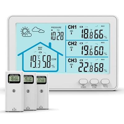 Timloon Digital Thermometer & Hygrometer, Indoor/Outdoor Wireless Thermometer & Hygrometer, 3 Sensors, Weather Forecast/Barometric Pressure Display/La
