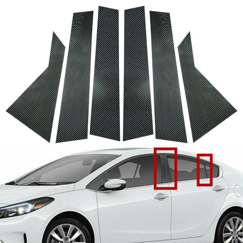 6pcs/set Carbon Fiber Pillar Posts Window Door Moulding Trim Cover Exterior Accessories For Kia Forte Sedan/Hatcback 2019-2024