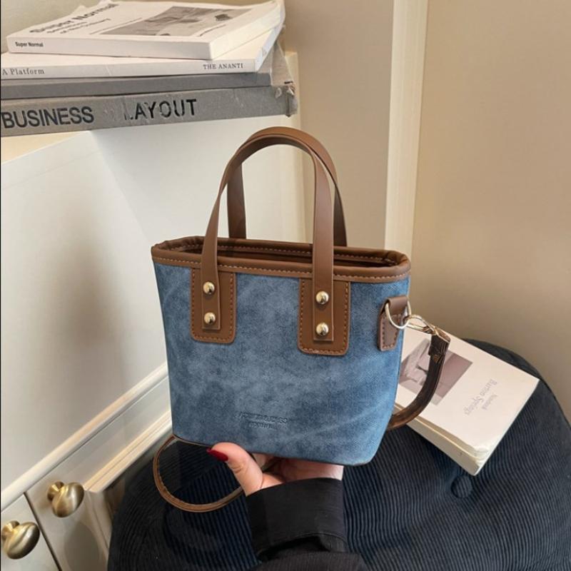 Small Square Crossbody Bag For Women Trendy Versatile Bucket Handheld Bag Color Blocked Shoulder Bag