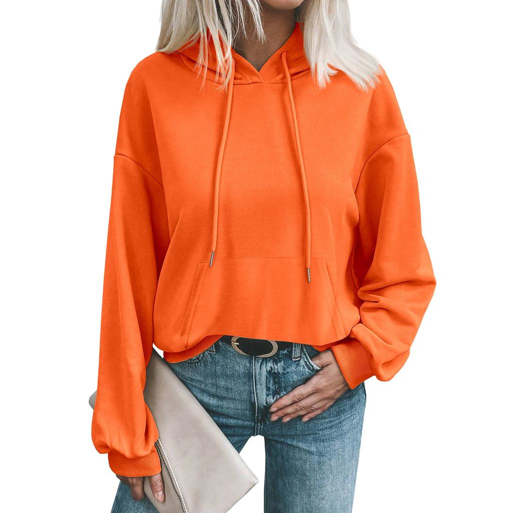 Damski Modny Jesienno-Zimowy Jednolity Kolor Casualowy Luźny Sweter z Kapturem z Długim Rękawem