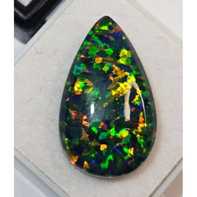 Cabochon Ethiopian Black Opal 10-11 Ct Pear Cut Certified Stunning Gemstone