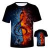 Stilvolles Herren Eis Feuer Musiknote 3D-gedrucktes Kurzarm-O-Ausschnitt Freizeit-T-Shirt