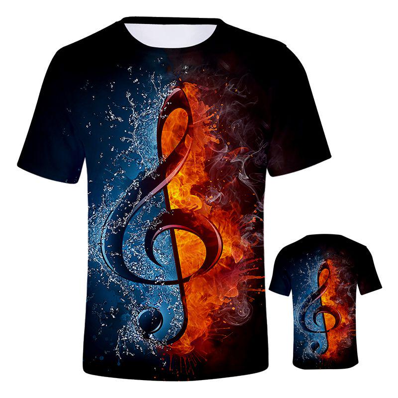 Stylish Mens Ice Fire Music Note 3d Printed Short-sleeved O-neck Casual Tee