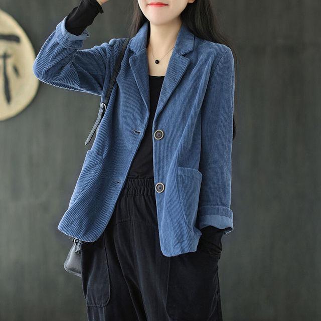 Harajuku Corduroy Jackets Korean Cute Solid Color Long Sleeve Lapel Neck Breasted Casual Double Pocket Cardigan Coat