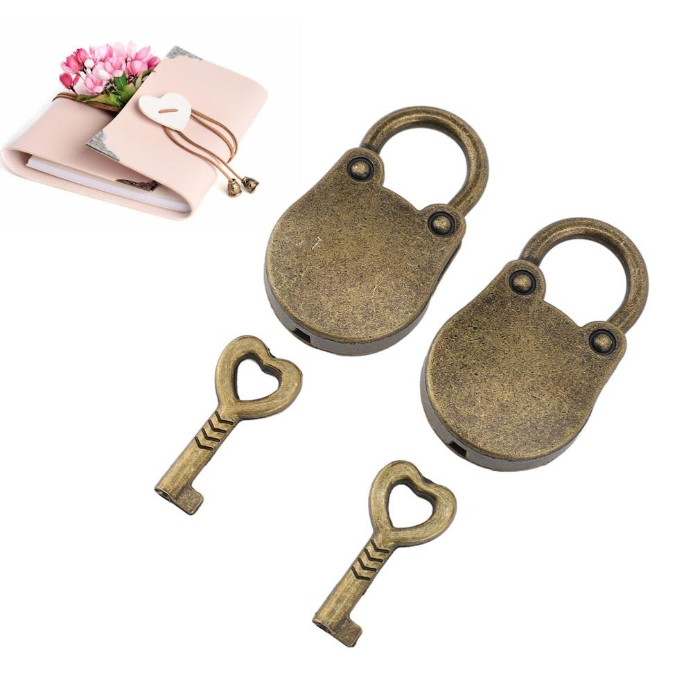 2sets Gold Mini Padlocks with Keys Bronze Hanging Lock with Key Storage Cabinet Padlock For Handbag