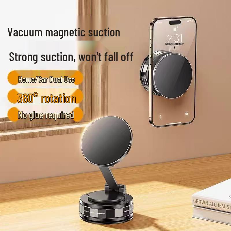 Magnetic Phone Holder: Vacuum Adsorption, Magsafe Compatible, Rotating Mount for Desk, Wall, or Car