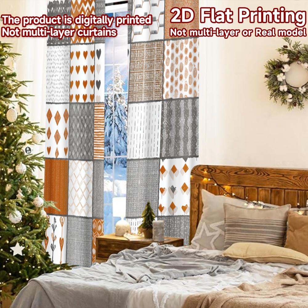 2pcs   2D FLAT PRINTING Curtains (Without Rod) Pattern Grid Christmas Festival Popular Curtains&Drapes Yarn Curtains Festive