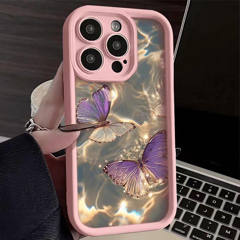 Water Ripple Purple Butterfly Case for Apple iPhone 17 Air, New Model, iPhone 16, 15 Pro, Beautiful Design, Drop Protection