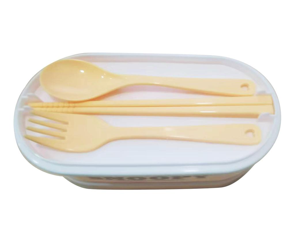 Snoopy 2-stöckige Lunchbox mit Essstäbchen, Löffel und Gabel (KSNP-LBX-001) [Gebraucht]