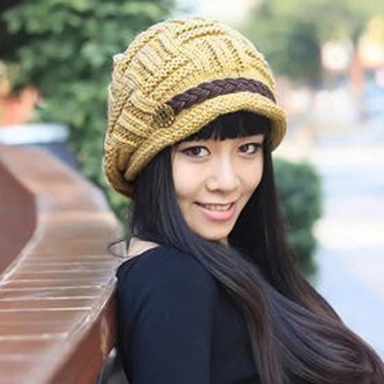 Women's Fashion Braided Autumn Winter Warm Baggy Beanie Knit Crochet Ski Hat Cap