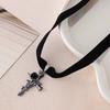 European & American Gothic Velvet Cross Rose Pendant Necklace
