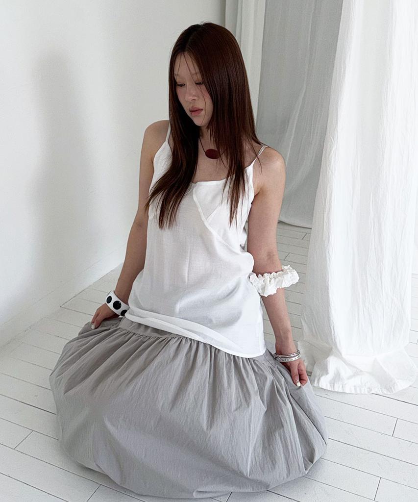Seutaetigbeullum Volume Banding Long Skirt (Light Grey)