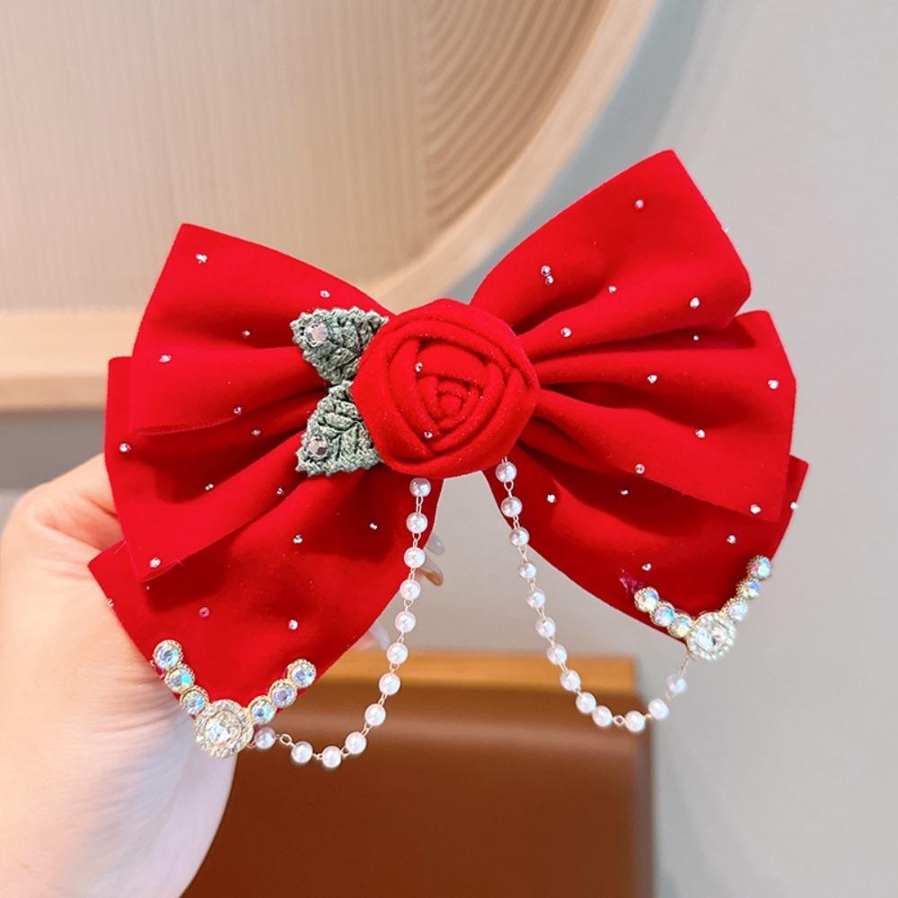 Headwear Red Bow Hairpin Velvet Shiny Velvet Hairpins Hair Accessories  Children's Hair Accessories