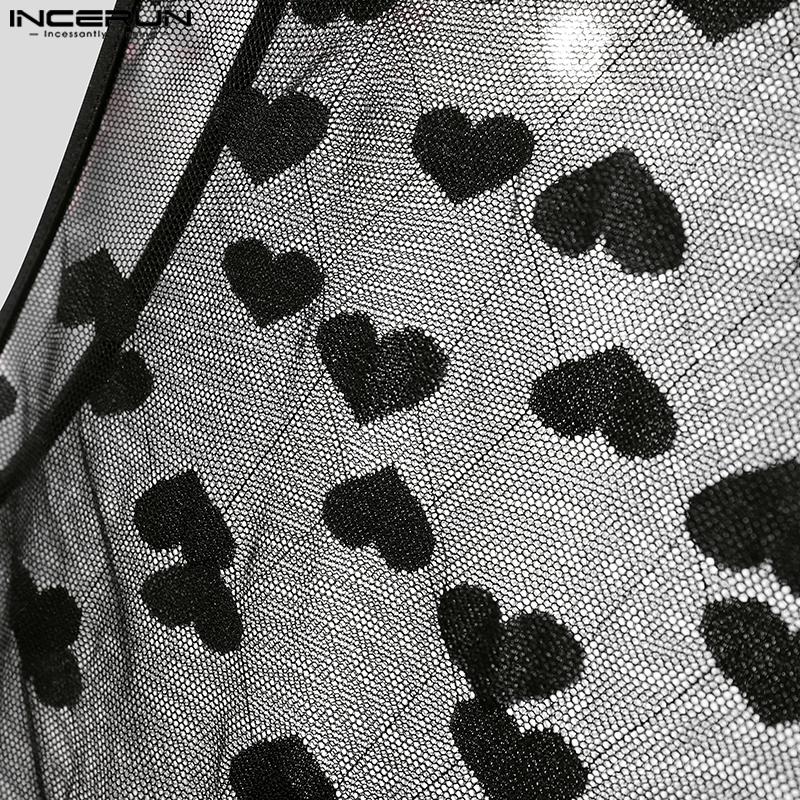 INCERUN Ανδρικά Κολάν Αμάνικα με Ψηλό Λαιμό Patchwork Διχτυωτά Διαφανή Εσώρουχα Ολόσωμες Φόρμες