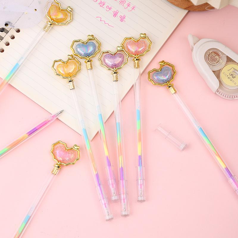 48 Pcs Gradient Heart-shaped Imitation Crystal Gel Pens, 0.5mm Multifunction Colorful Drawing Graffiti School Take Notes Supplies, Smooth Writing, Go