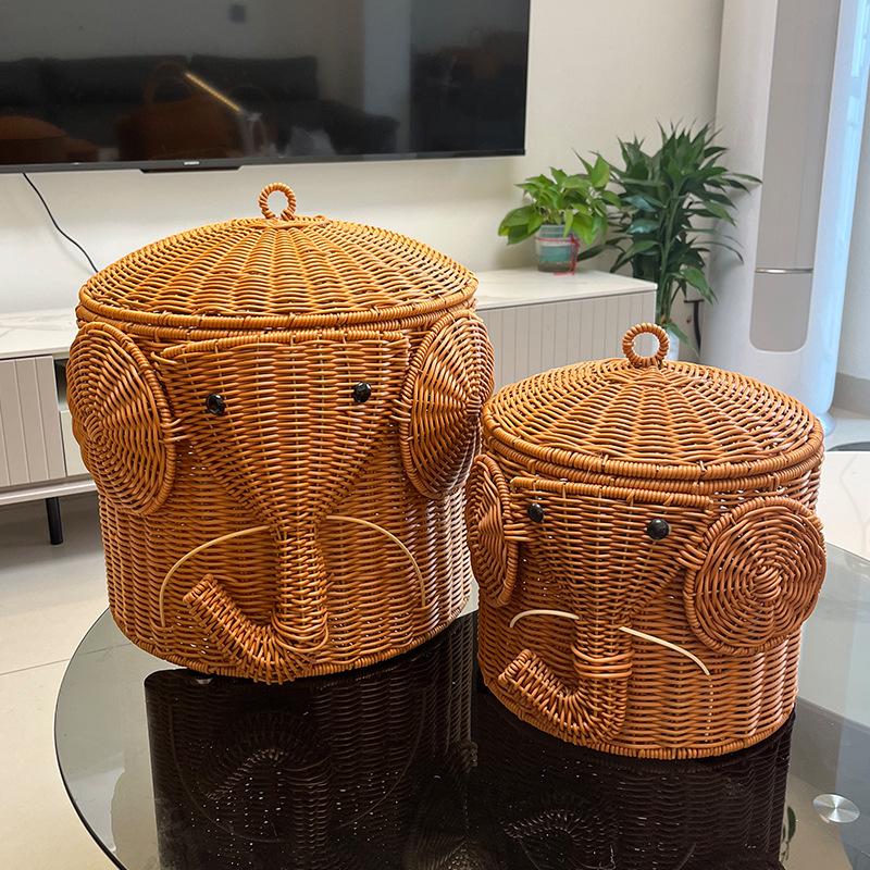 Cute Elephant Rattan-Look Storage Basket – Ideal for Toys, Clothes, and More