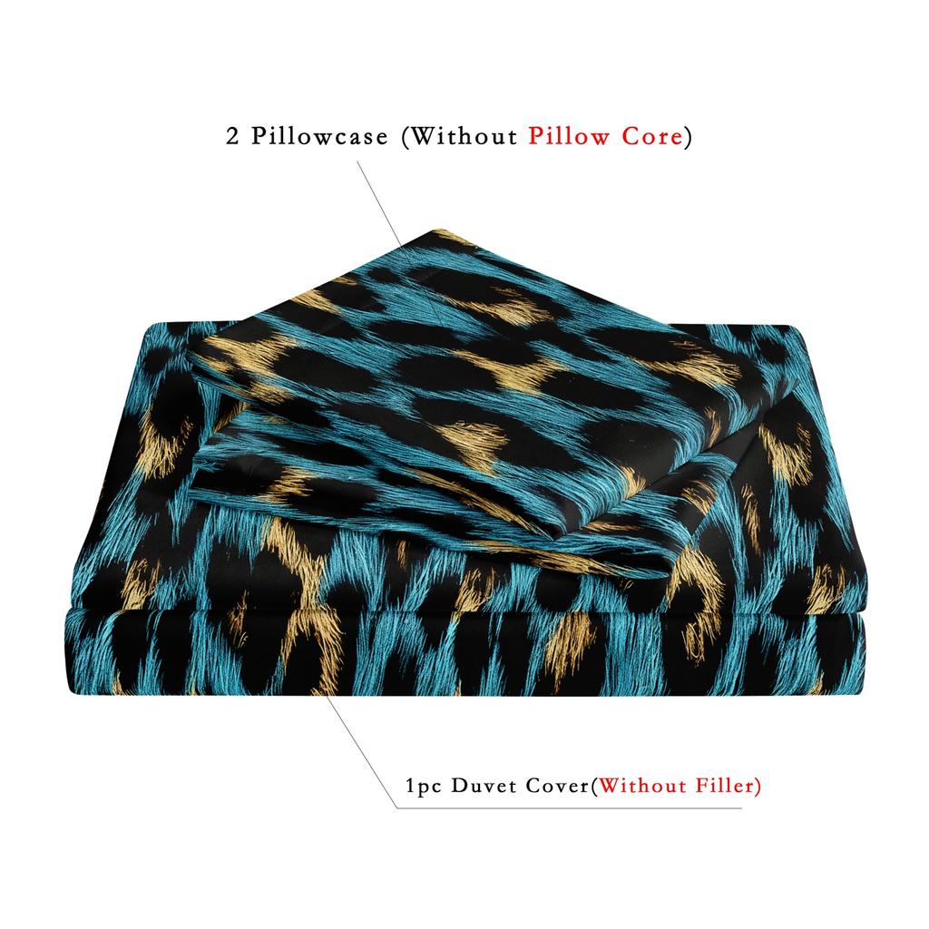 3pcs Blue Leopard Print Duvet Cover Set Friendly Breathable Bedding, Four Seasons Home Dormitory High-Definition Print,