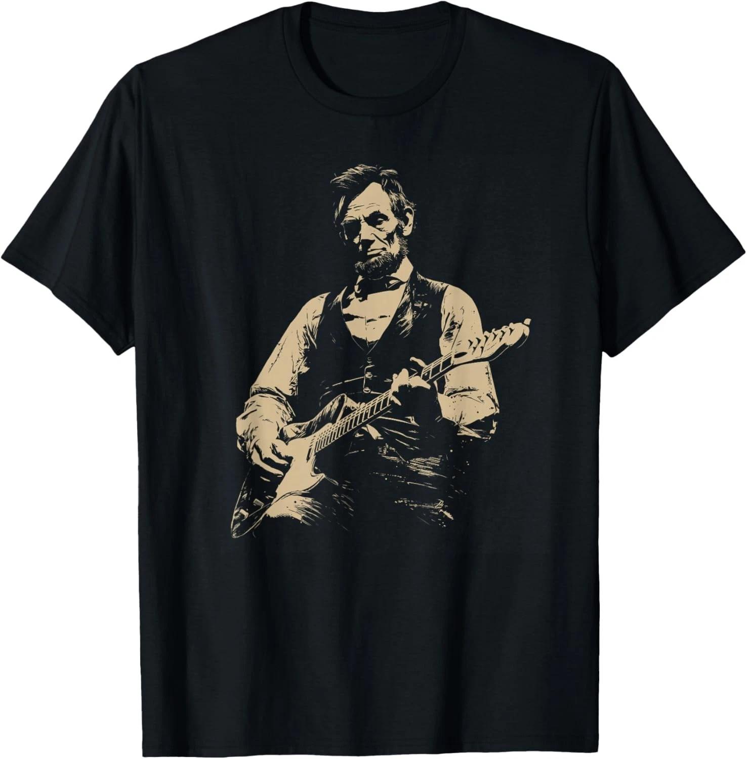 Abraham Lincoln Abe Lincoln Playing Guitar Retro Vintage Unisex T-Shirt 4XL