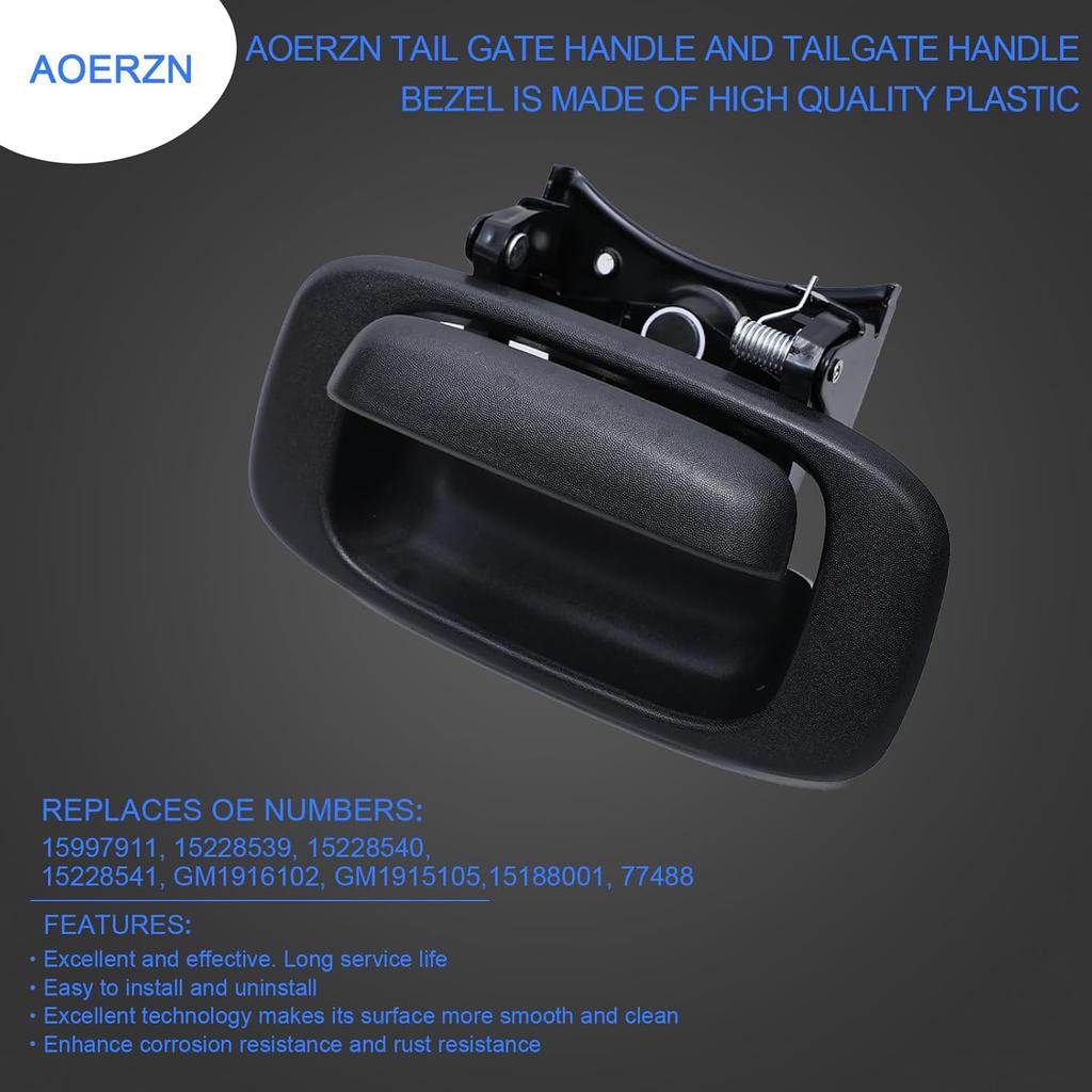 Premium Tailgate Handle Latch And Bezel Trim With Rod Clips, Fits For 1999-2007 Chevy Silverado GMC Sierra 1500 2500 3500, Replaces# 15997911,