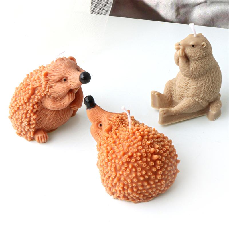 3D Cartoon Hedgehog Groundhog Silicone Candle Mold DIY Cute Animal Handmade Scented Candle Gypsum Mould Home Decor Gift