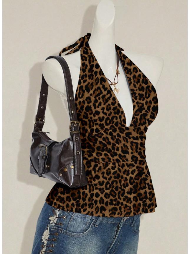 Stylish Multi-color Halterneck V-neck Pleated Vest - Summer Fashion