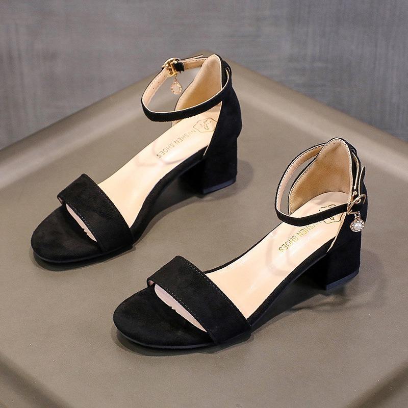 Summer new large-size sandals women's fashion versatile medium heel with high-heeled sandals