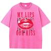 Cotton Womens Acid Wash T-Shirts My Lips Our Kiss Letter Printing Tee Shirts Comfortable Oversized Tops Street Clothes