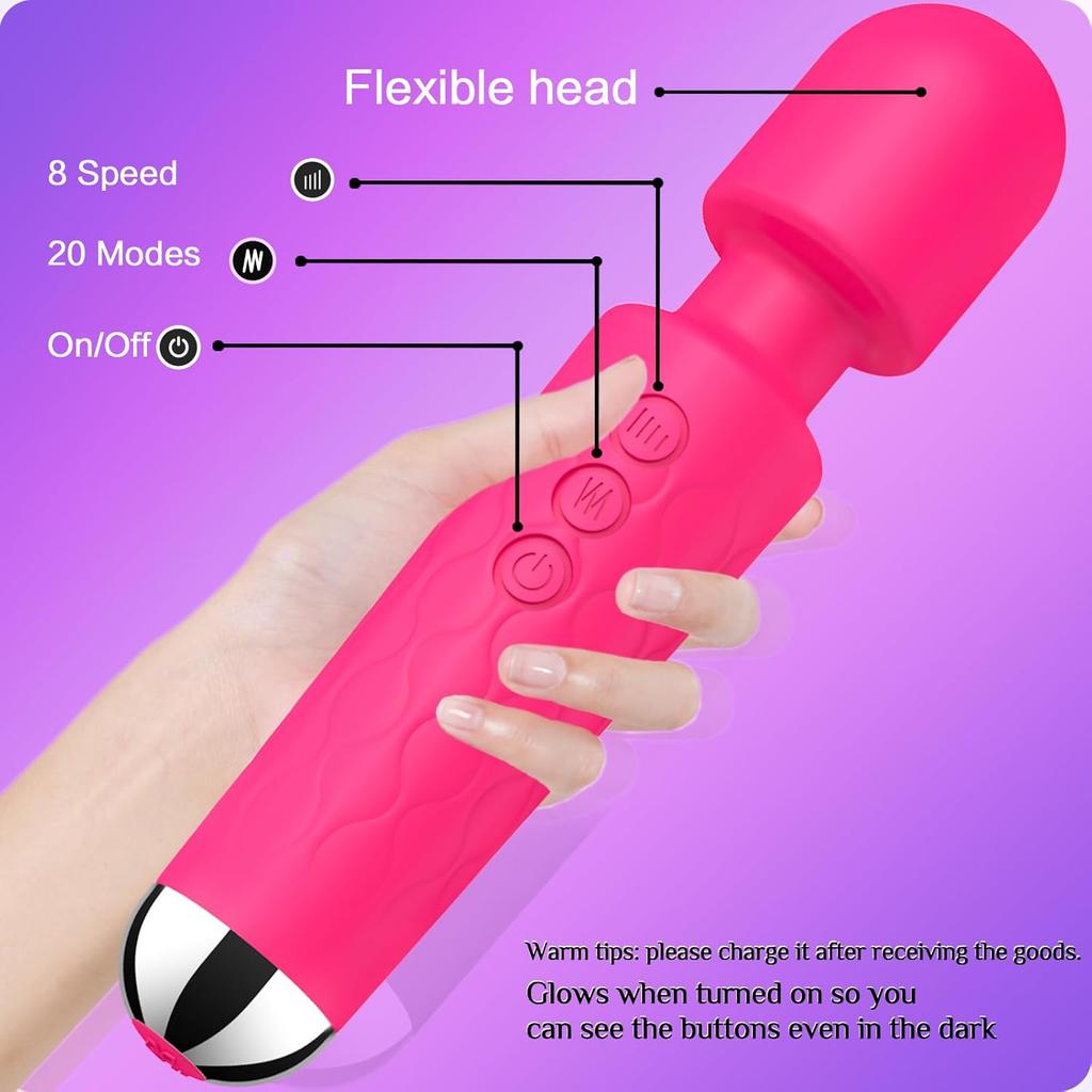 Vibrator Wand,Adult Sex toy Wand, G Spot Dildo, Clit Vibrator, Sex Vibrators,Clitoris Stimulation,with 8 Speeds & 20 Patterns, Quiet,Fully Waterproof