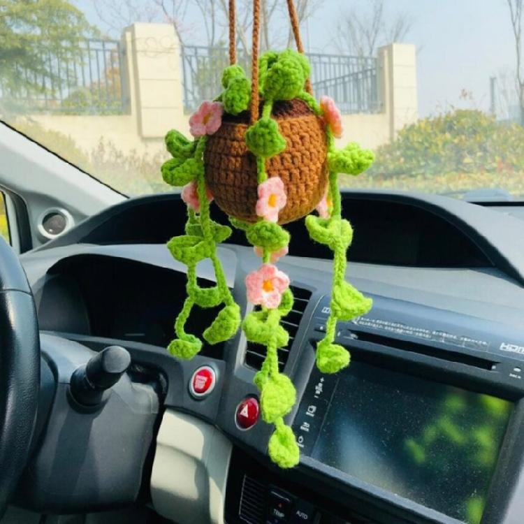Handmade Crochet Car Styling Plant Succulent Car Plant Ornamentos Decoration