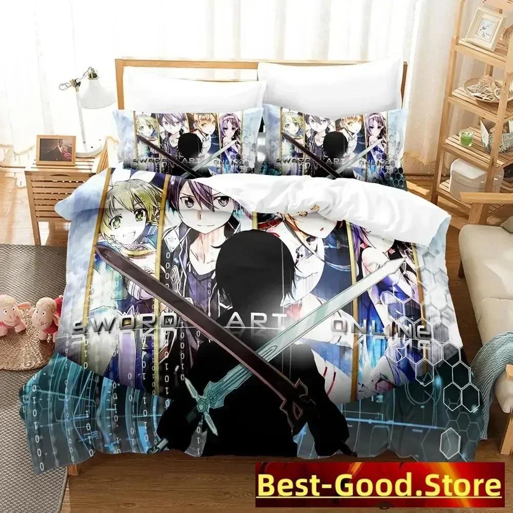 Sword Art Online Ii Bedding Set Cartoon Anime Three-Piece Set Adult Kid Bedroom Duvetcover Sets 3D Kawaii Roupas De Cama