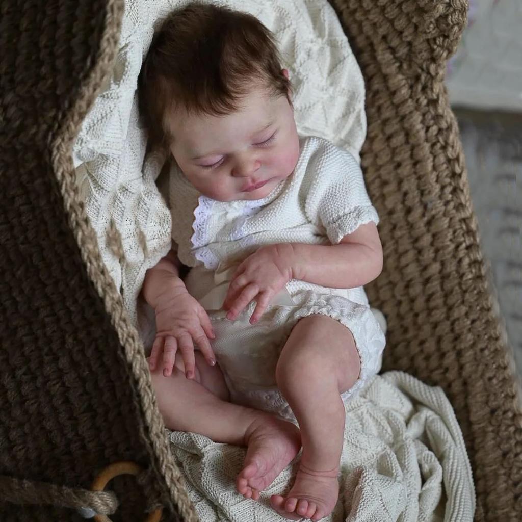 BZDOLL 50cm Soft Vinyl Asleep Reborn Baby Doll Cloth Body Toy 20inch Bebe Girl Toy with 3D-paint Skin and Visible Veins Like Real Kids Birthday Gift