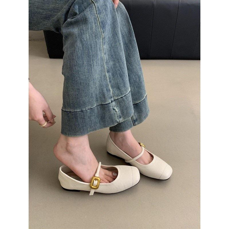 Silver light-mouth single shoes women's spring and autumn new retro small leather shoes soft flat Mary Jane grandma shoes