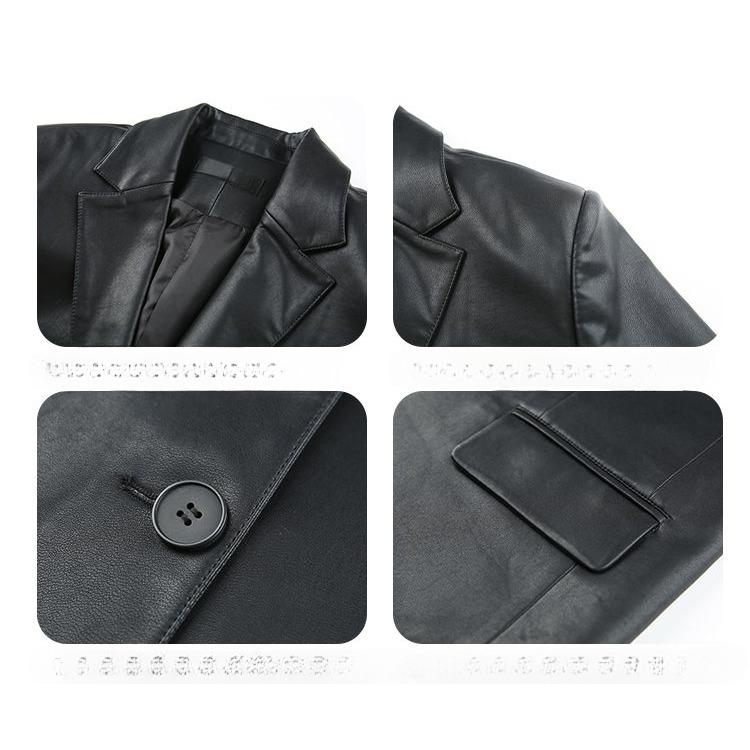 Jachetă elegantă din piele PU neagră pentru femei, jachetă de primăvară și toamnă, secțiune lungă, croială lejeră, stil stradal, jachetă