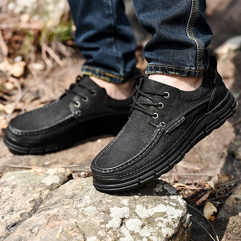 Fashion Spring Autumn Handmade Genuine Leather Men Shoes Outdoor Men's Lace-Up Treking Footwear New Trend Male Comfortable Walking Shoes