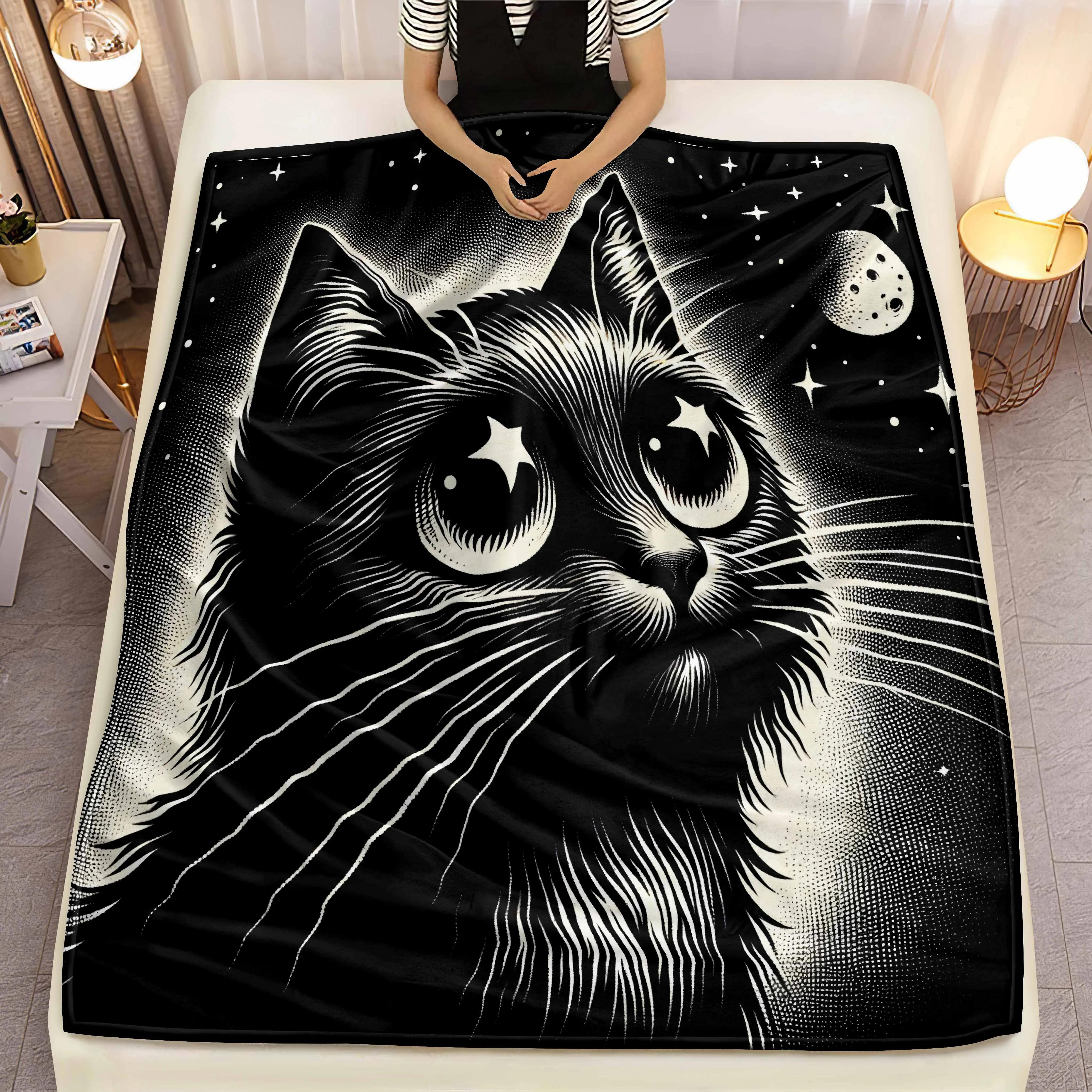 

Cute Big-Eyed Cats Design Soft Microfiber Throw Blanket – Cozy for Bed, Sofa, Camping, Picnic & Winter Warmth Decor 75x90cm