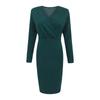 Ladies Fashion Long Sleeve V-neck Color Split Hip Packing Tight Dress