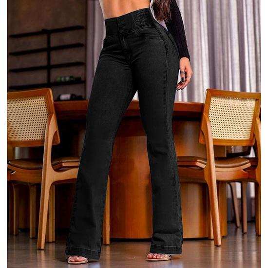 European and American Elastic Waistband, High Waistband, Elastic Slim Fit, Slightly Flared Pants, Hip Lifting Denim Pants