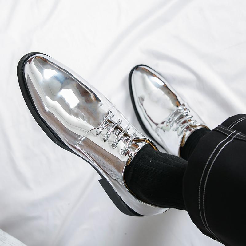 Men Gold Dress Oxford Leather Silver Business Shoes Tuxedo Wedding Blazers Saddle Dance Shoes Large Size