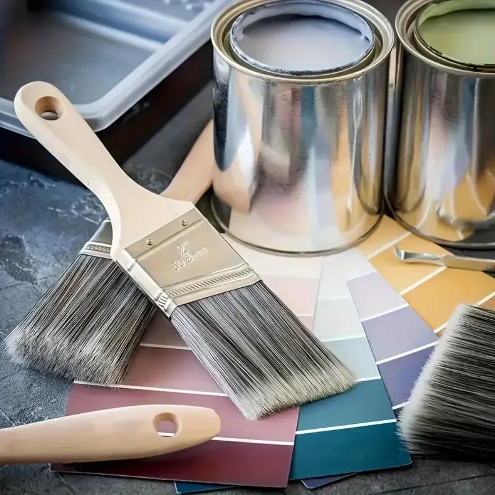 5Pcs Paint Brushes Set Sash Brushes Soft Tapered Filament Wood Stain Brushes for Walls Cabinets and Fences