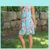 Sexy Summer Dress Loose Womans Fashion Casual Floral Print Sleeveless Dress In Bright Blue
