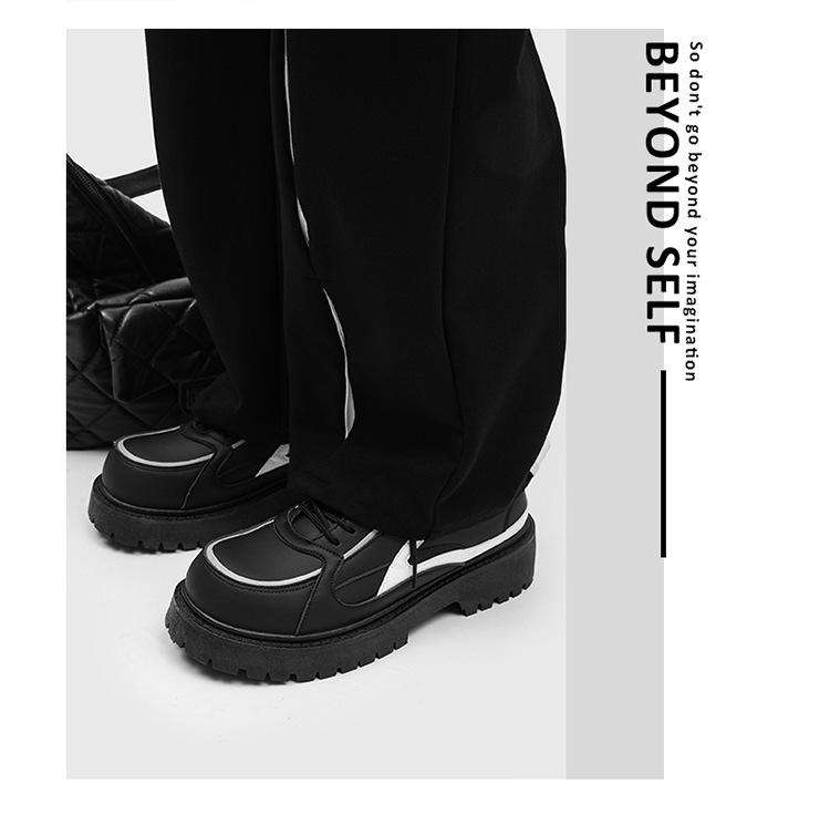 Men's Black Leather Height-Increasing Casual Shoes with Thick Sole - Korean Style Trendy Sneakers for All Seasons