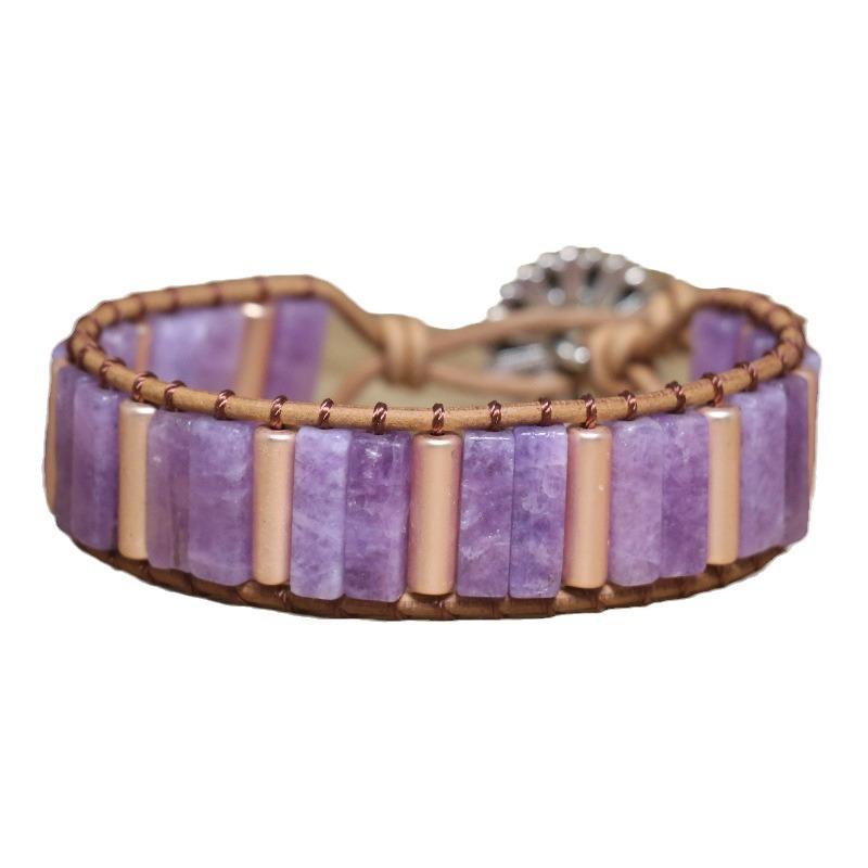 Lepidagger Tube Bead Leather Wrap Bracelet – Rose Gold Brown Boho Cuff, Calm Meditation Gift for Women