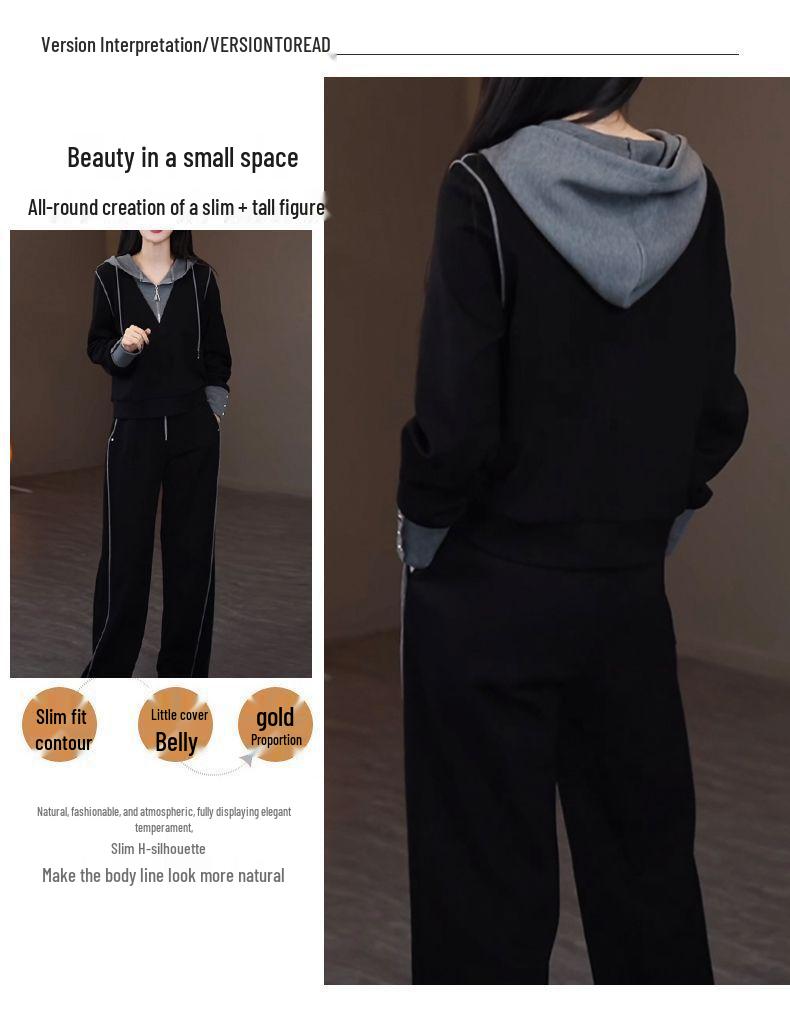 Chic Slimming Women's Hooded Sports Suit - Flaw-Concealing Two-Piece Set for Spring/Autumn