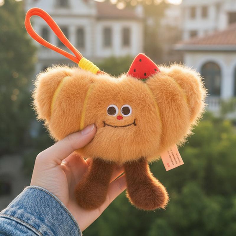 Fun Pizza Croissants Plush Pendant Toast Sandwich Hamburger Plush Toy Cute Cake Dog French Fries Stuffed Doll Stylish Charm
