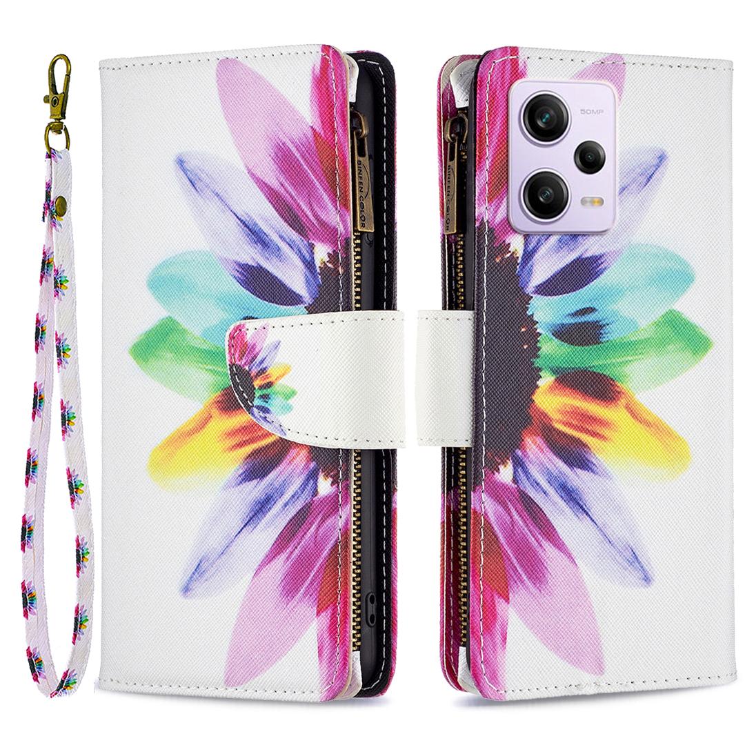 

Zipper Pocket Phone Case for Xiaomi Redmi Note 12 Pro 5G/Note 12 Pro Speed 5G/Poco X5 Pro 5G PU Leather Wallet Stand Sunflower